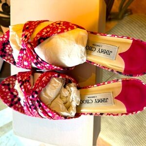 Jimmy Choo Hot Pink Floral Knot Mules